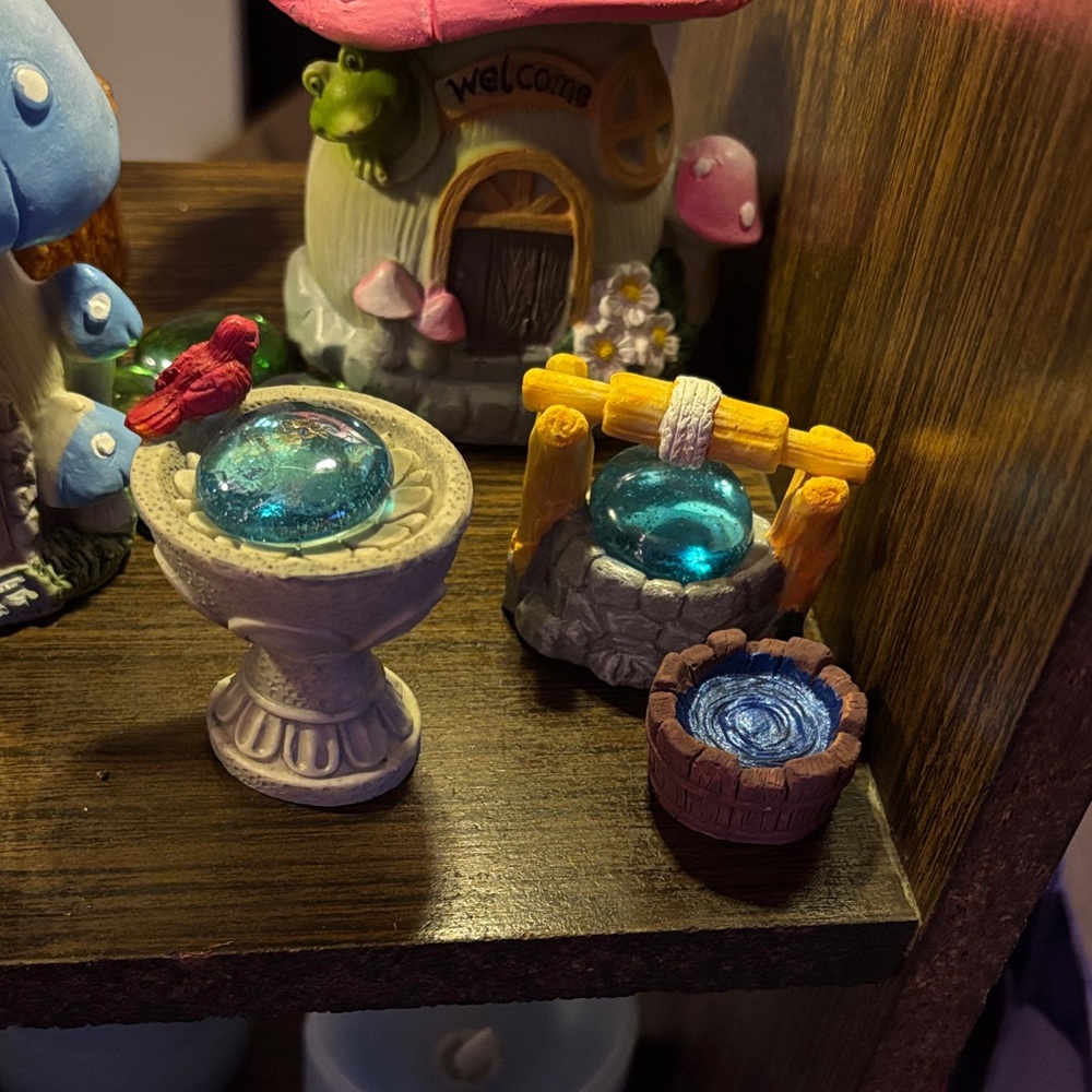 Handcrafted Miniature Garden Water Features Set - Blue Accents